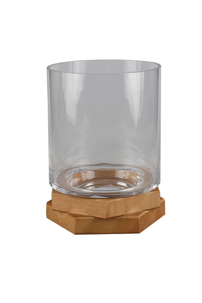 Glass Cylinder with Wooden Base