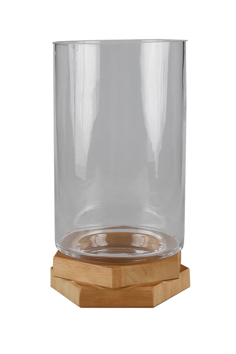Glass Cylinder with Wooden Base